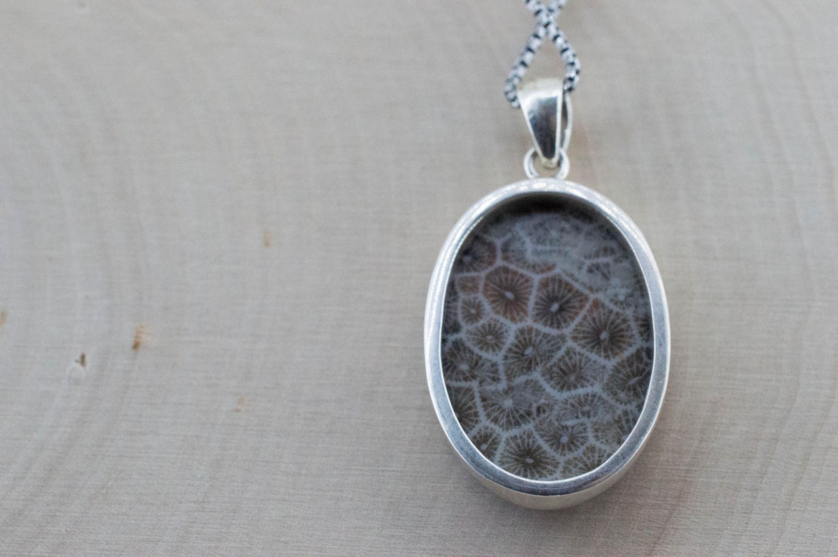 Petoskey Stone Pendant; Natural Untreated Michigan Fossil Coral