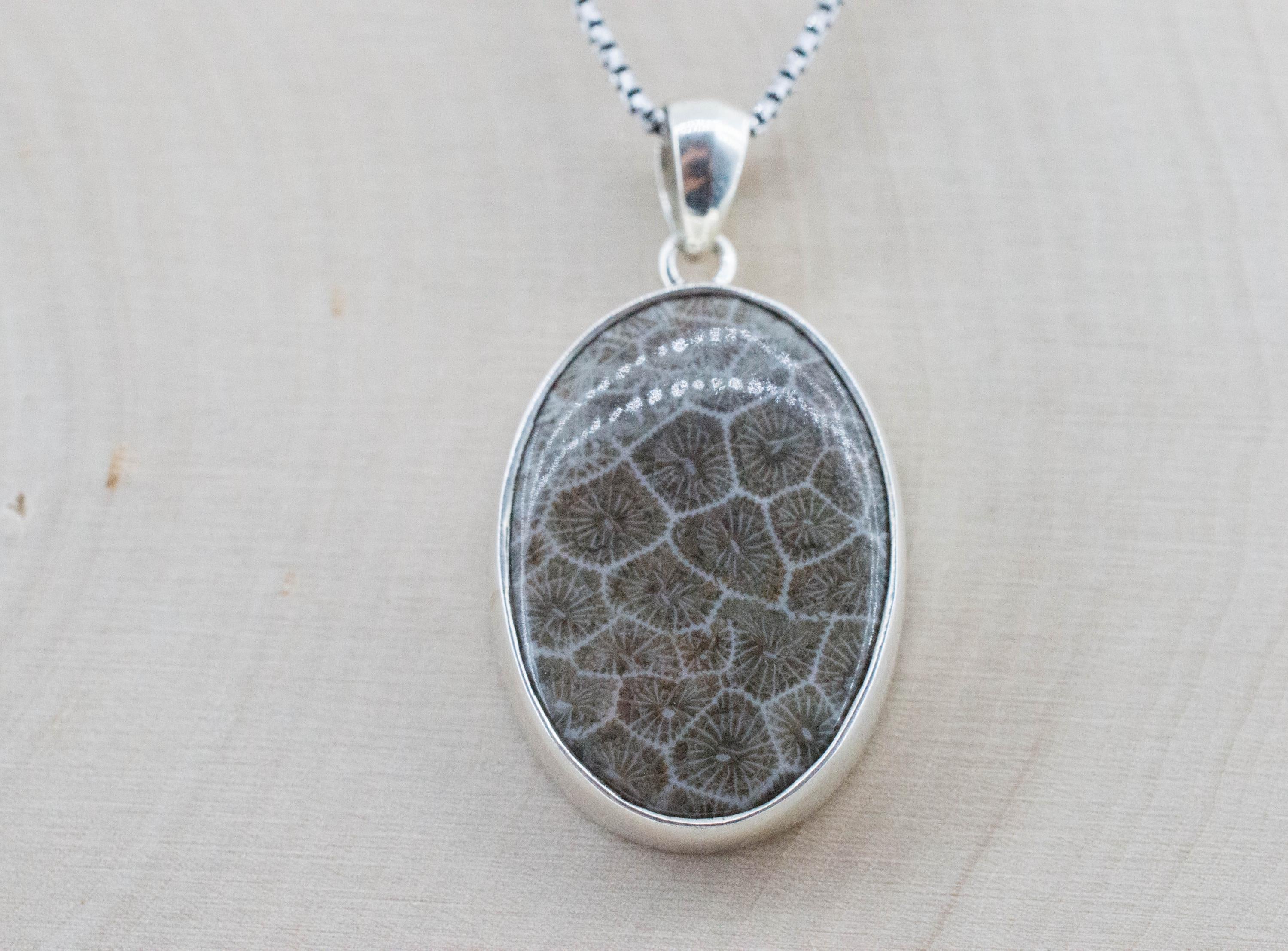 Petoskey Stone Pendant; Natural Untreated Michigan Fossil Coral