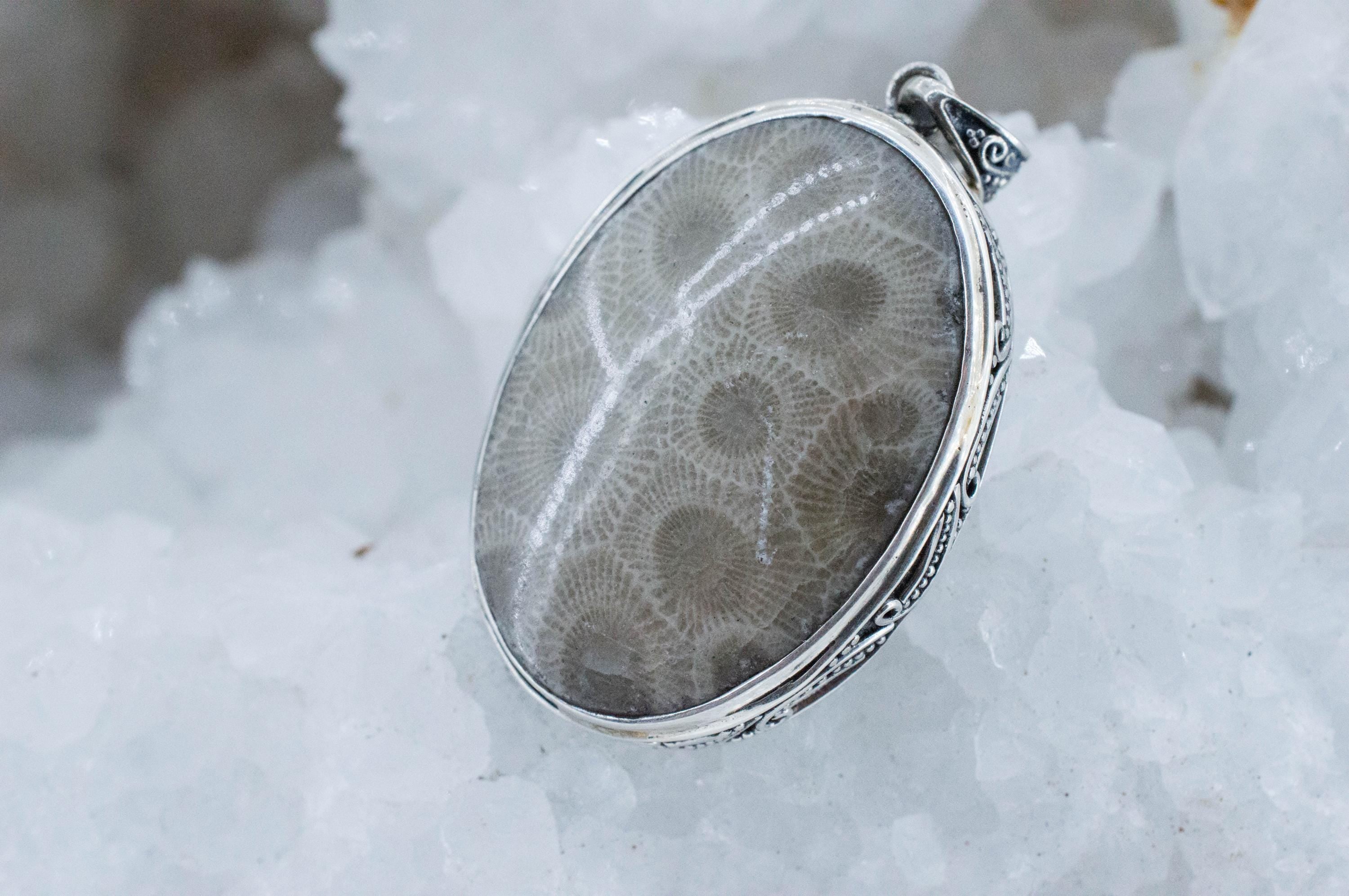 Petoskey Stone Pendant; Natural Untreated Michigan Fossil Coral Necklace