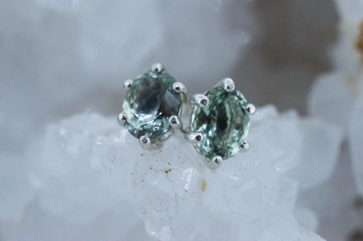 Prasiolite Earrings; Natural Brazilian Green Amethyst; 2.135cts