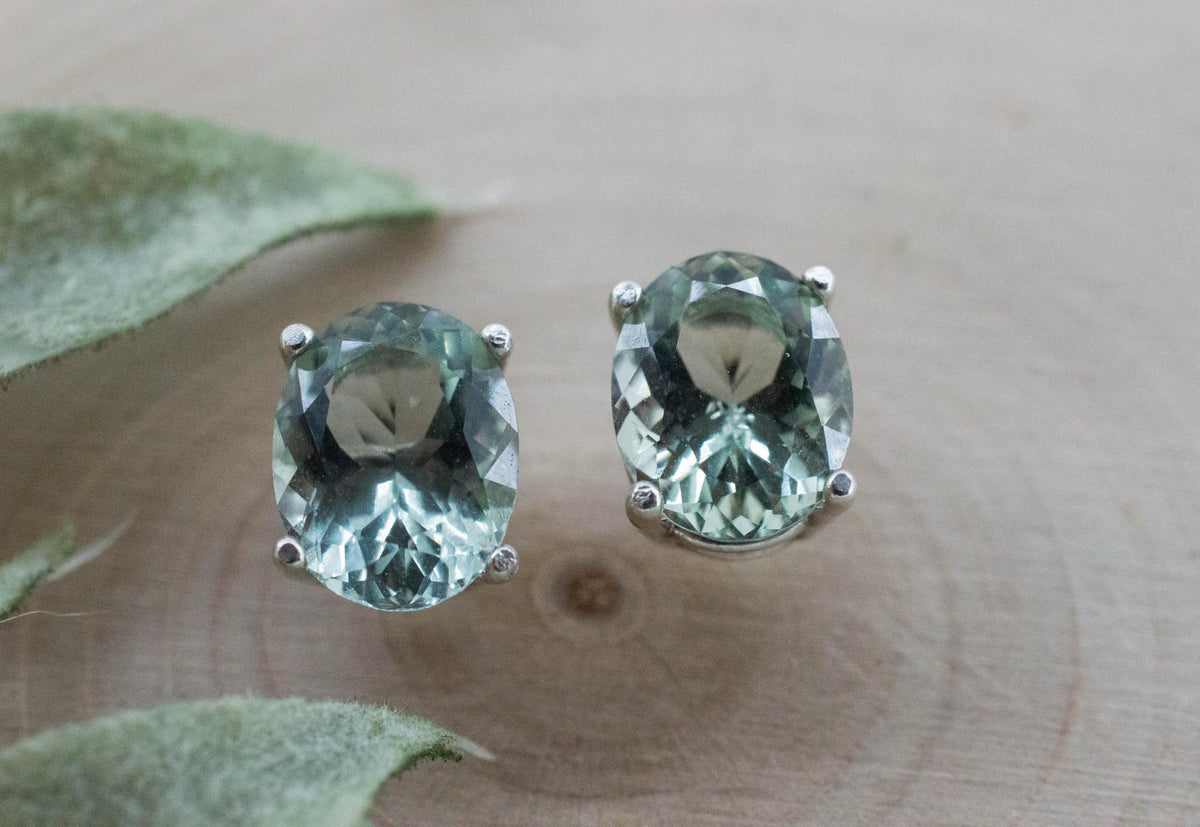 Prasiolite Earrings; Natural Brazilian Green Amethyst; 3.645cts