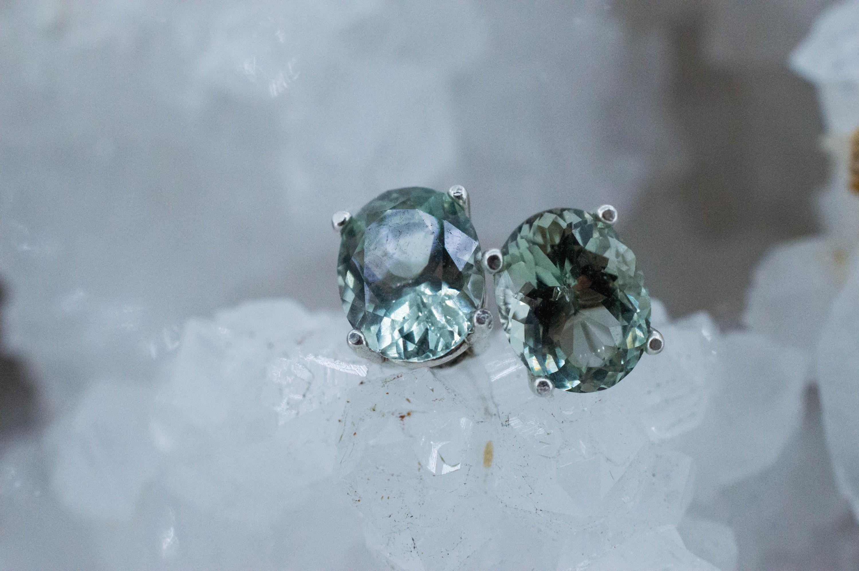 Prasiolite Earrings; Natural Brazilian Green Amethyst; 3.645cts