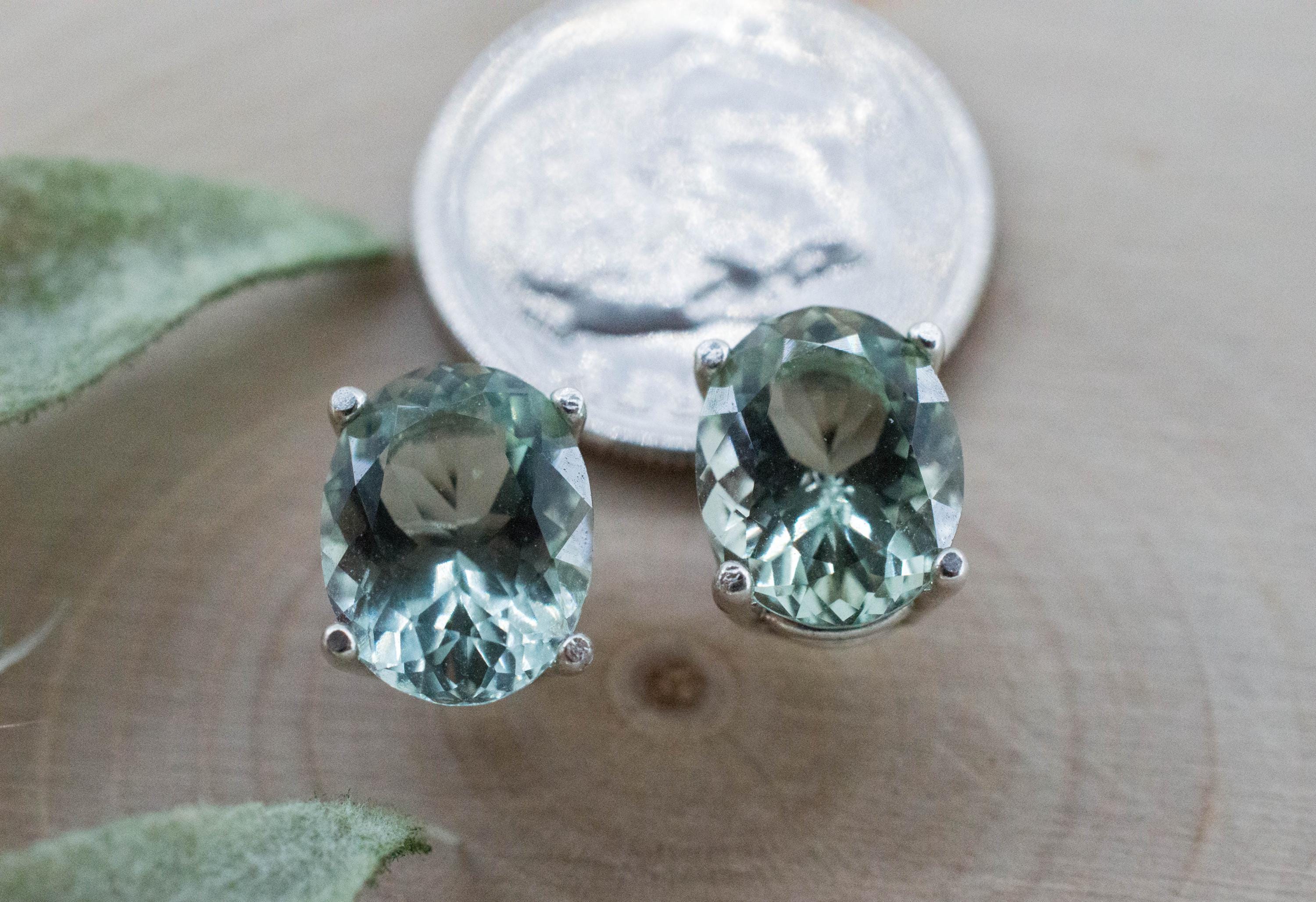 Prasiolite Earrings; Natural Brazilian Green Amethyst; 3.645cts