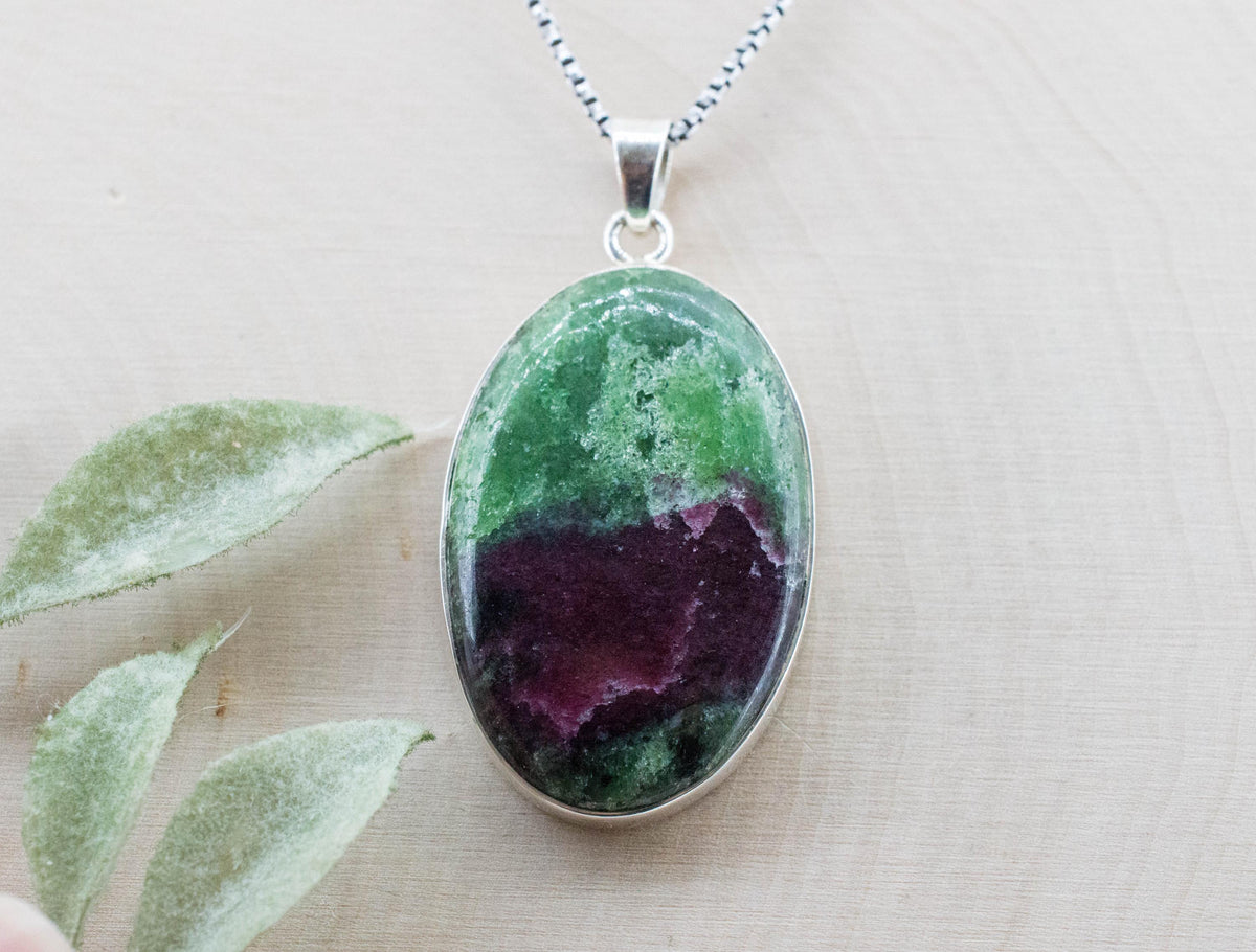 Ruby Zoisite Pendant; Natural Untreated Tanzania Anyolite; 35x23mm