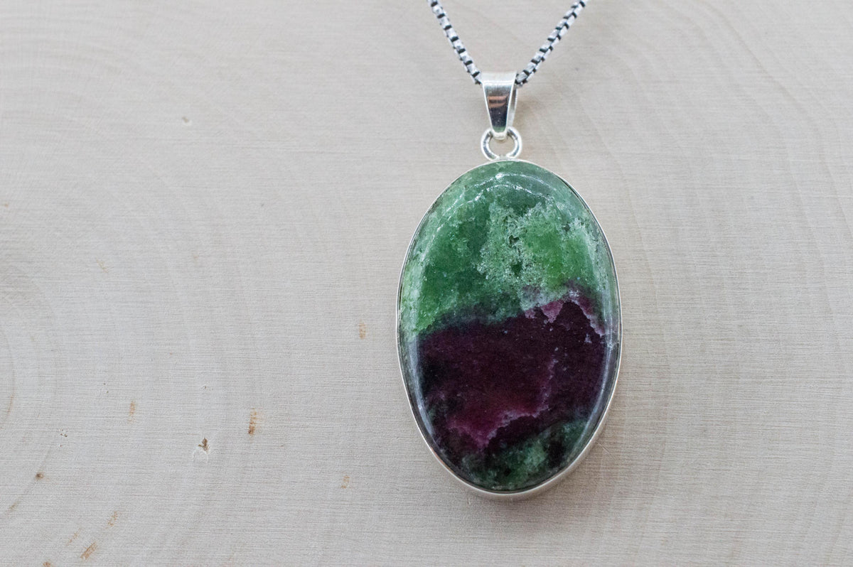 Ruby Zoisite Pendant; Natural Untreated Tanzania Anyolite; 35x23mm