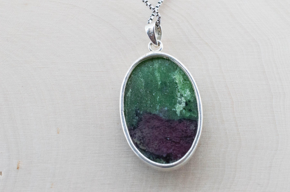 Ruby Zoisite Pendant; Natural Untreated Tanzania Anyolite; 35x23mm