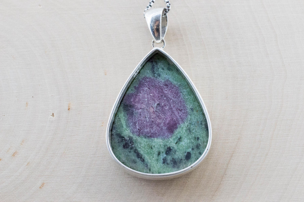 Ruby Zoisite Pendant; Natural Untreated Tanzania Anyolite; 37x27mm