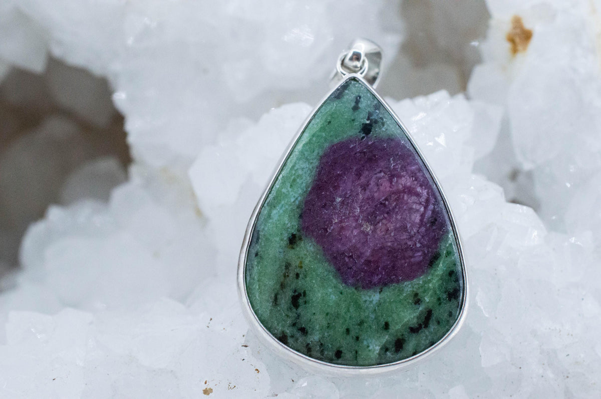 Ruby Zoisite Pendant; Natural Untreated Tanzania Anyolite; 37x27mm