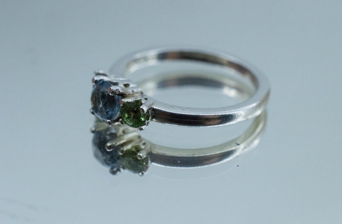 Aquamarine and Demantoid Garnet Ring, Natural Untreated Nigeria Aquamarine; Russia Demantoid