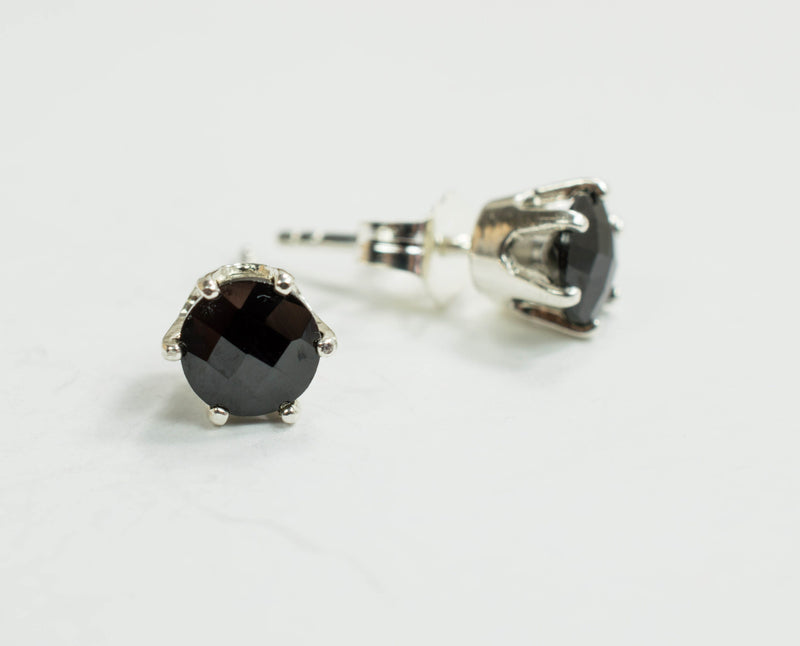 Black Spinel Sterling Silver Earrings; Genuine Untreated Thailand Spinel
