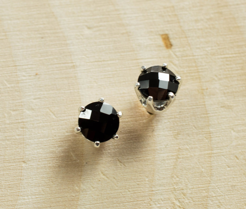 Black Spinel Sterling Silver Earrings; Genuine Untreated Thailand Spinel