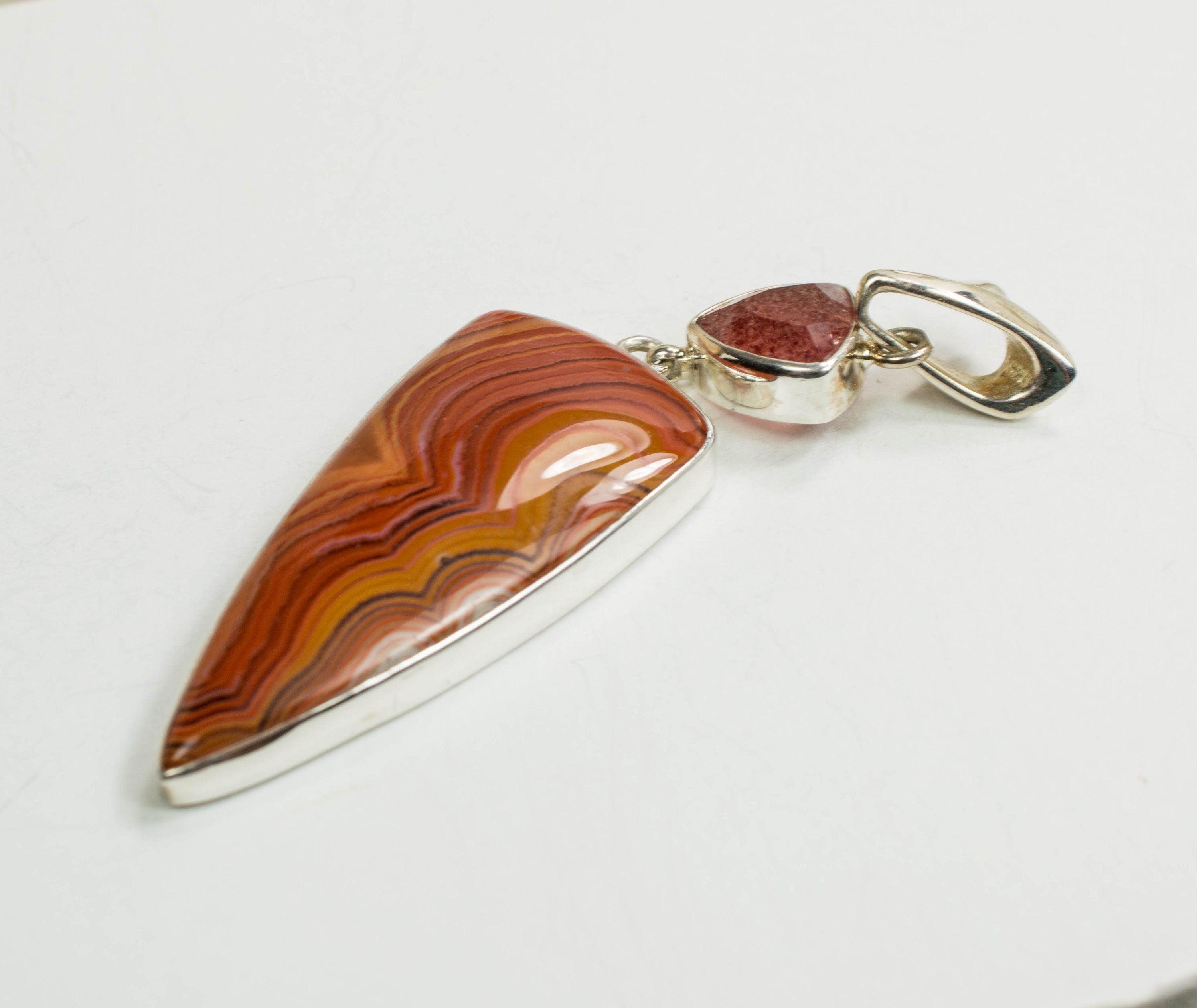 Jasper and Strawberry Quartz Sterling Silver Pendant; Genuine Indonesian Jasper and Russian Quartz - Mark Oliver Gems