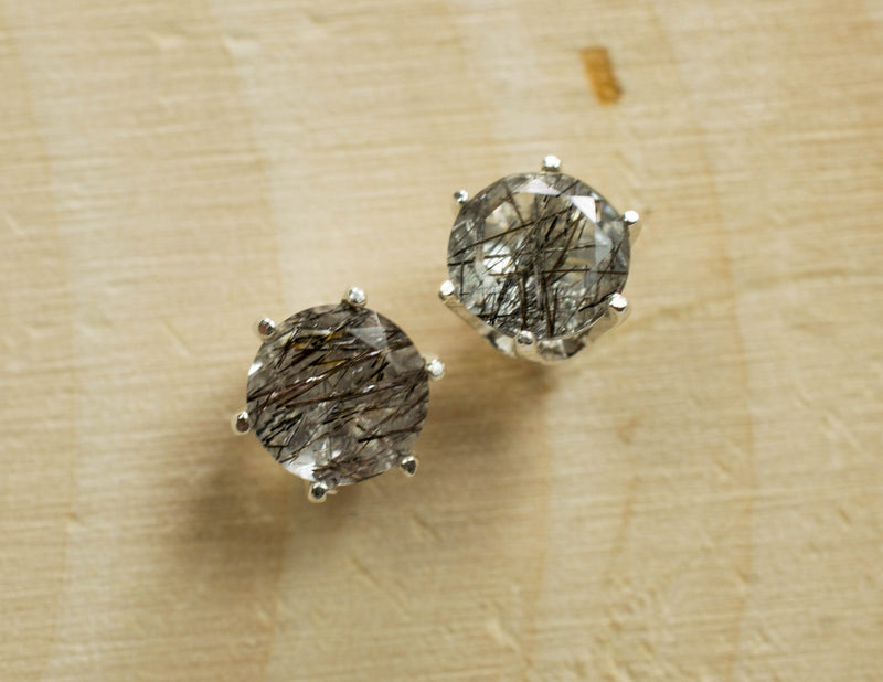 Rutilated Quartz Sterling Silver Earrings; Genuine Untreated Quartz