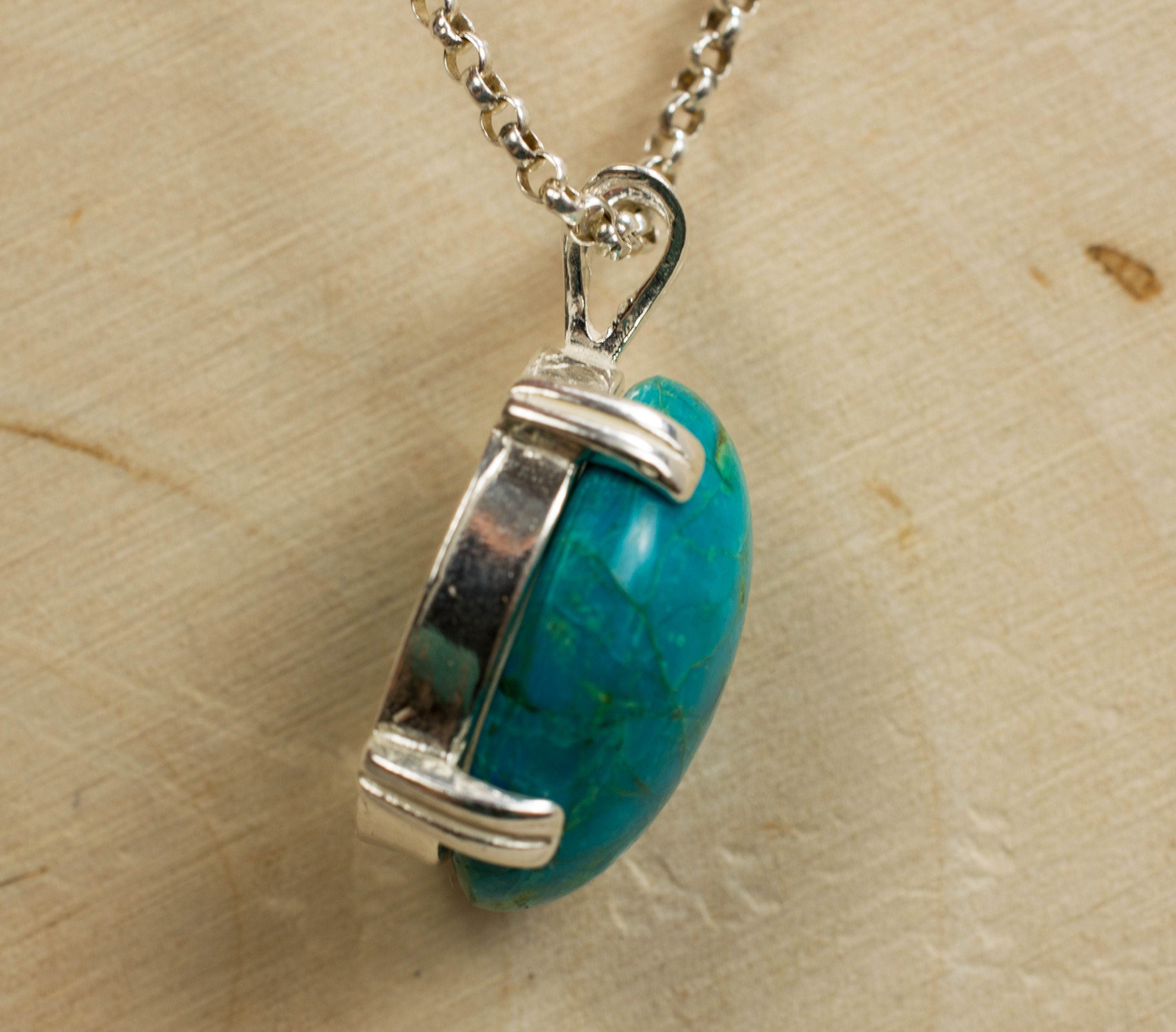 Chrysocolla Sterling Silver Pendant; Genuine Untreated Mexican Chrysocolla - Mark Oliver Gems