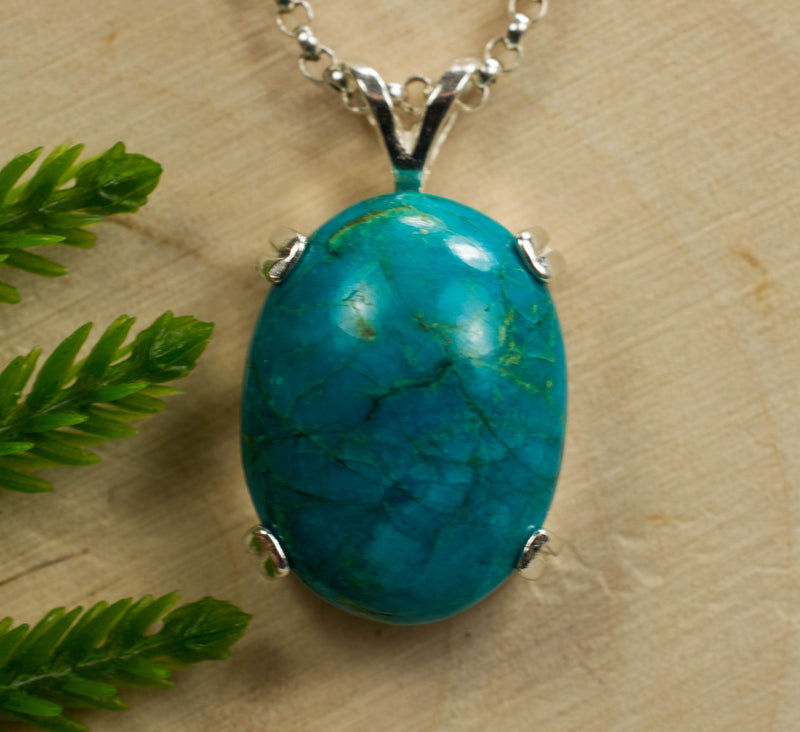 Chrysocolla Sterling Silver Pendant; Genuine Untreated Mexican Chrysocolla