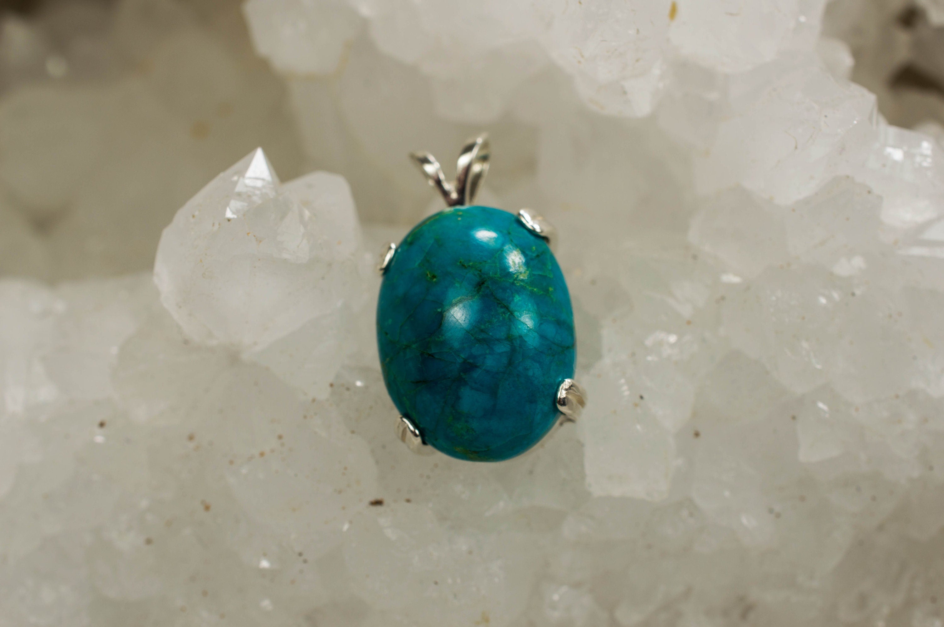 Chrysocolla Sterling Silver Pendant; Genuine Untreated Mexican Chrysocolla - Mark Oliver Gems