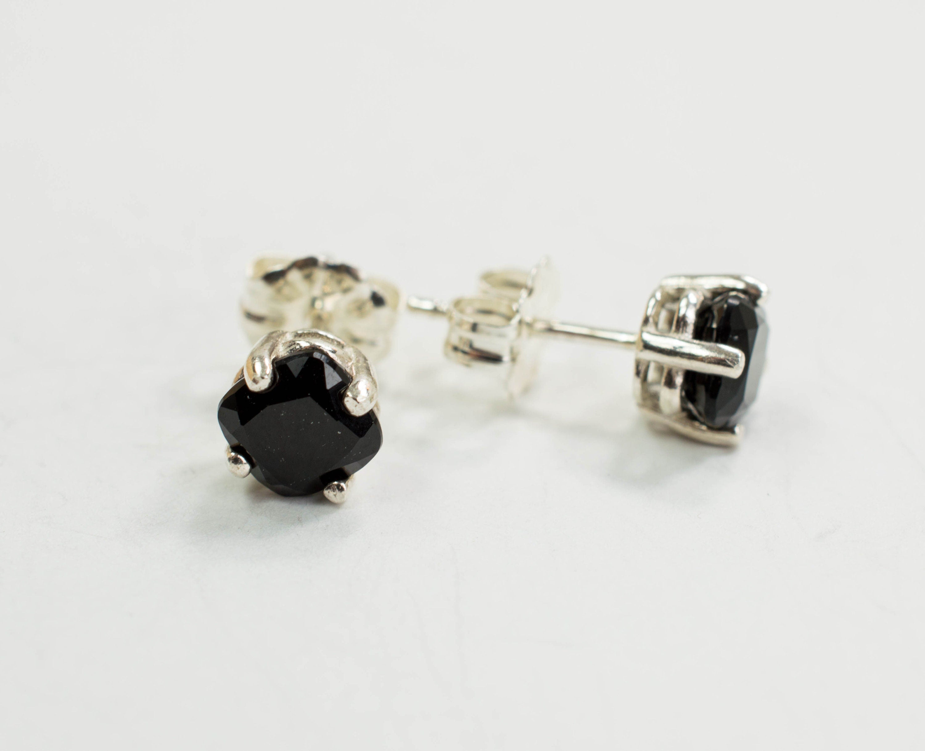 Black Onyx Sterling Silver Earrings; Genuine Untreated Brazil Onyx - Mark Oliver Gems