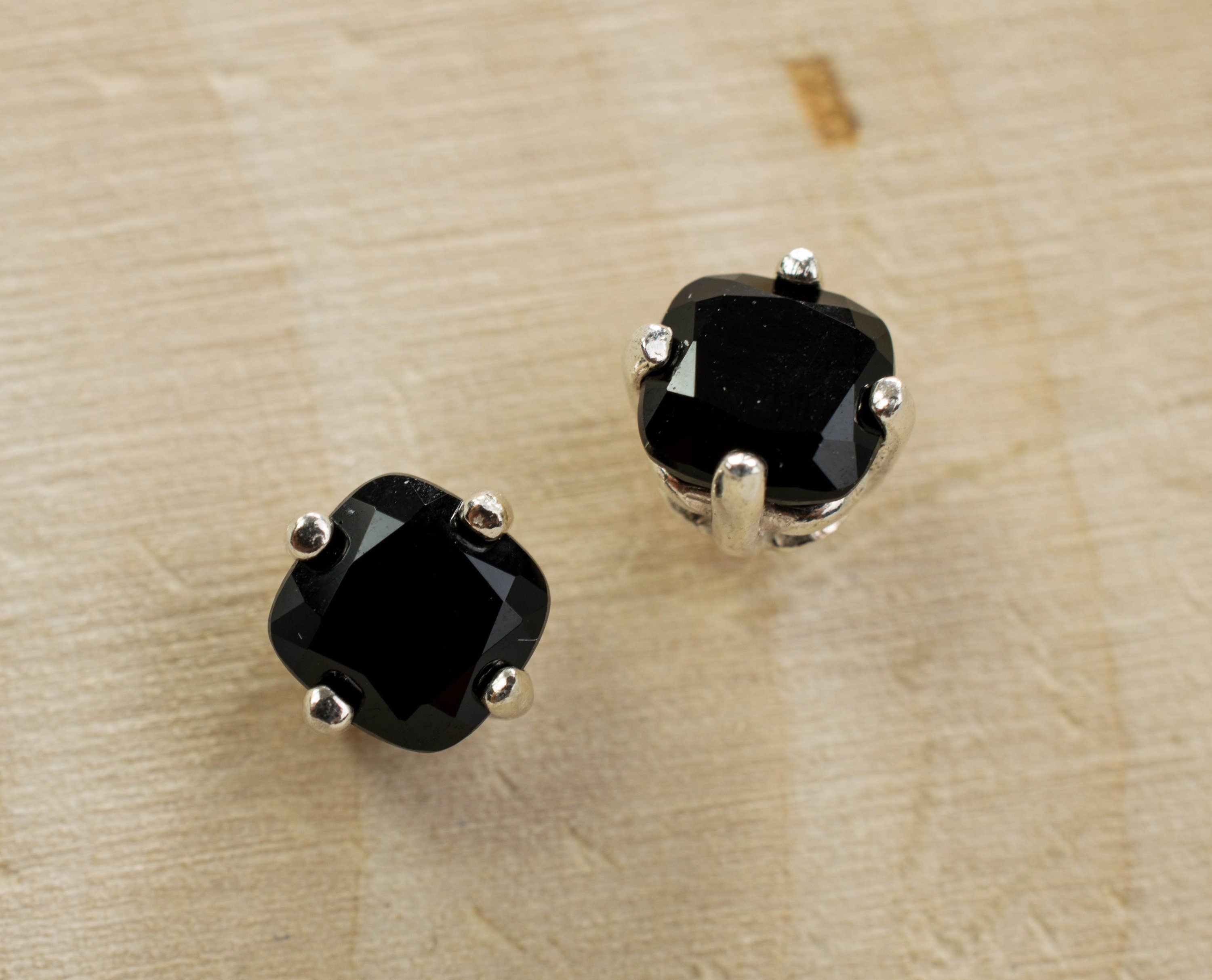 Black Onyx Sterling Silver Earrings; Genuine Untreated Brazil Onyx - Mark Oliver Gems