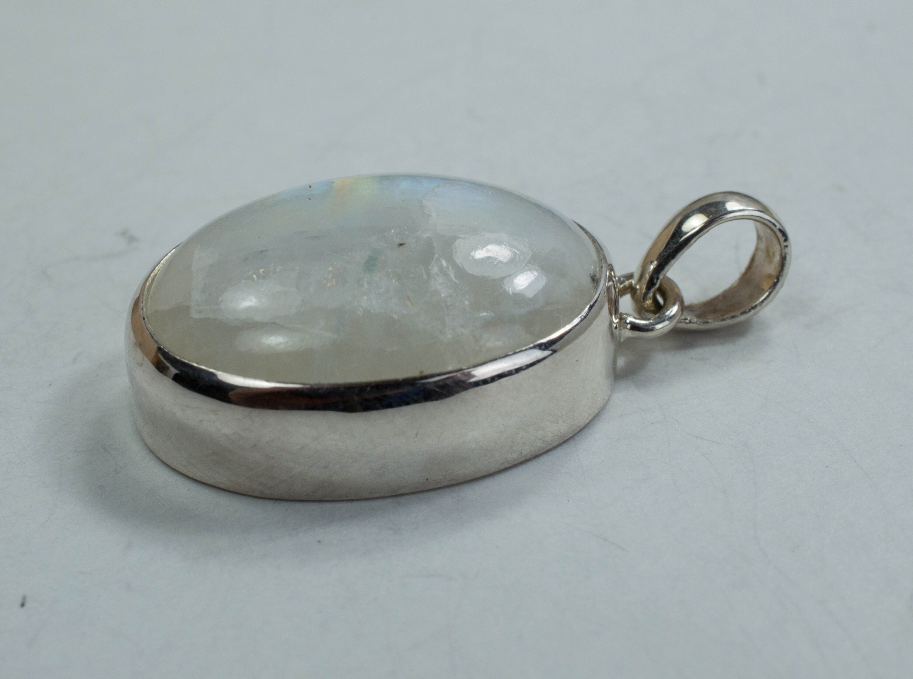 Rainbow Moonstone Sterling Silver Pendant, Genuine Untreated Moonstone - Mark Oliver Gems