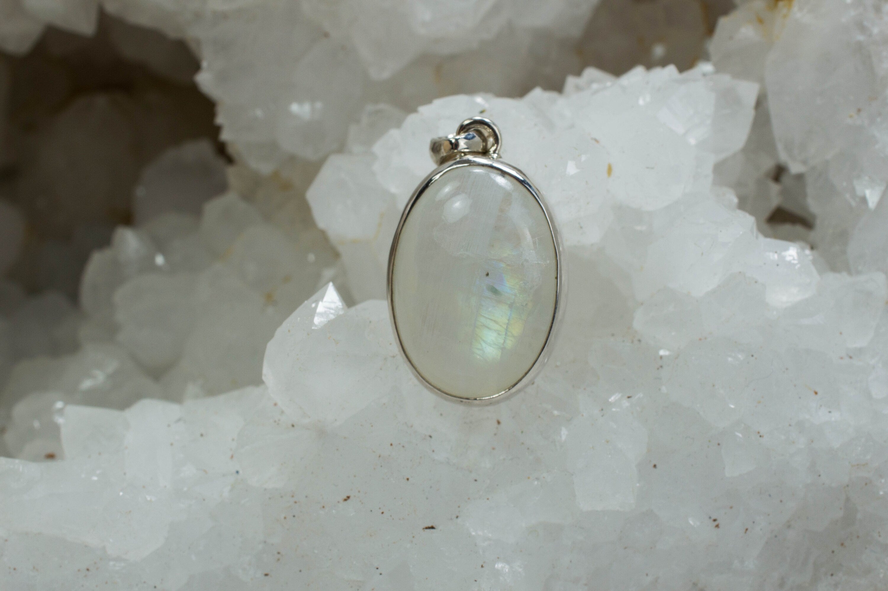 Rainbow Moonstone Sterling Silver Pendant, Genuine Untreated Moonstone - Mark Oliver Gems