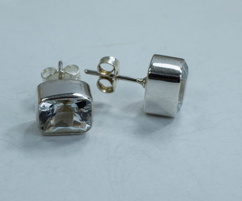 White Topaz Sterling Silver Earrings; Genuine White Topaz; Topaz Studs