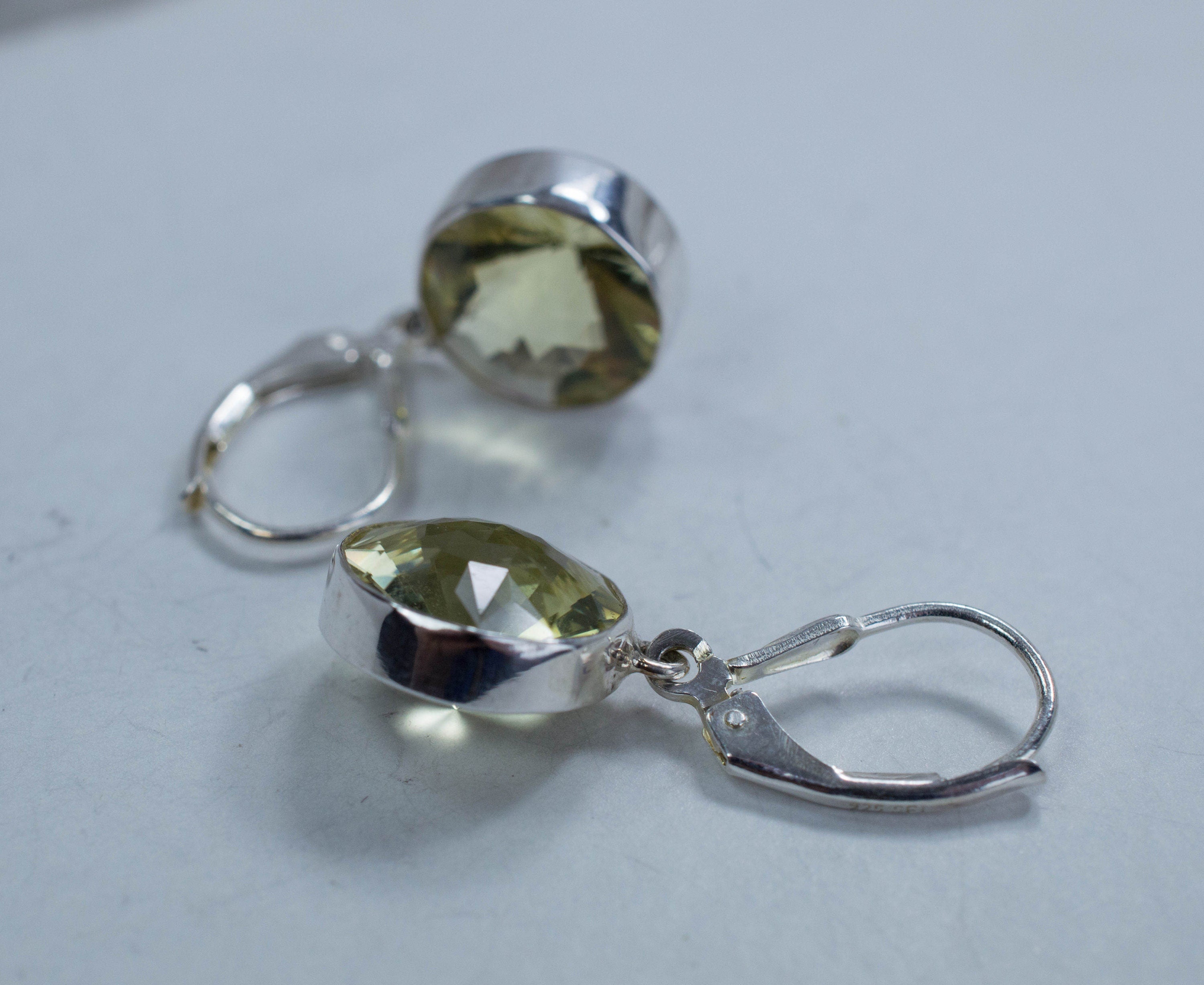 Lemon Quartz Sterling Silver Earrings; Genuine Untreated Brazilian Quartz - Mark Oliver Gems