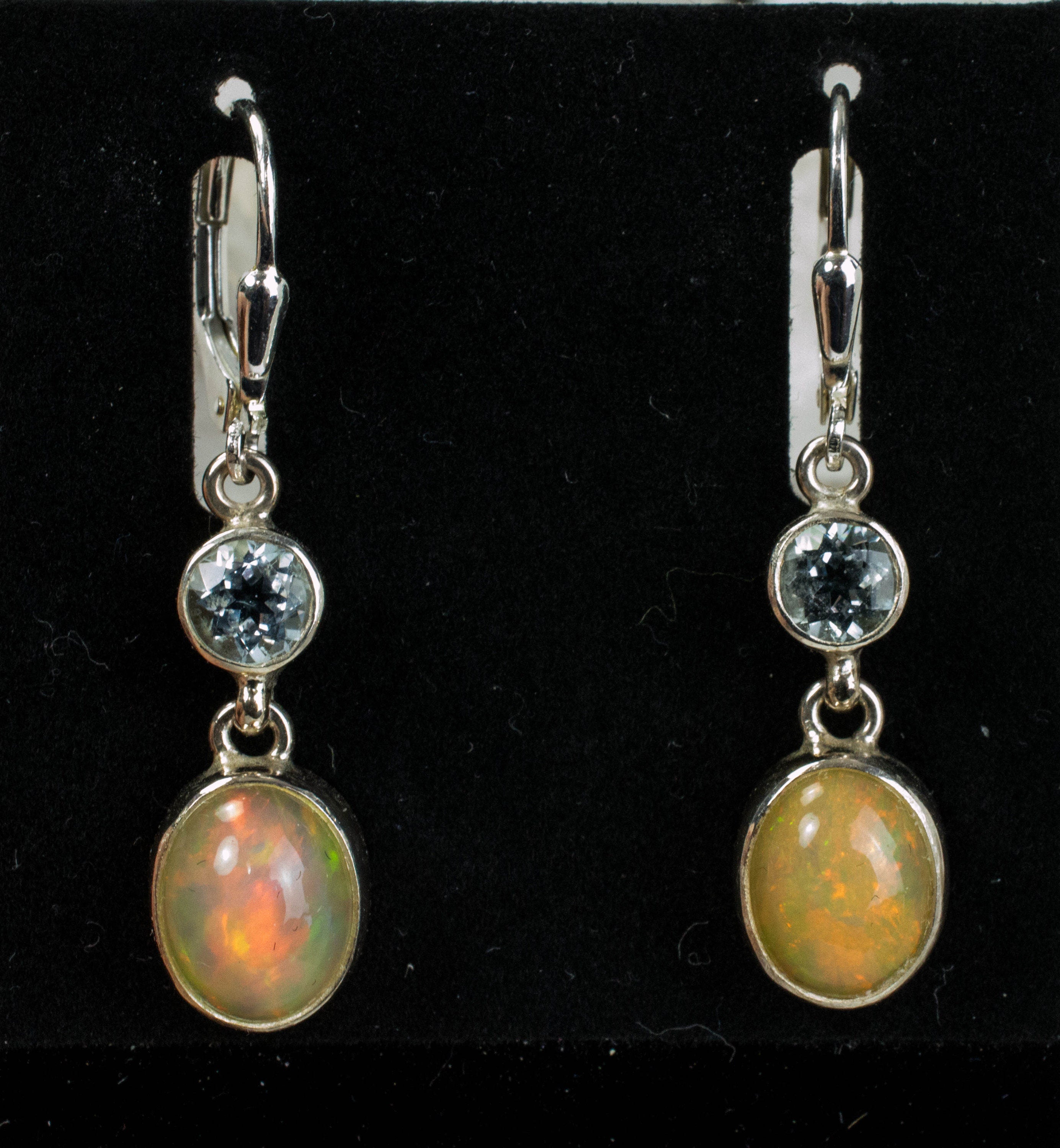 Ethiopian Welo Opal Sterling Silver Earrings; Genuine Untreated Ethiopian Opals; Silver Topaz Earrings - Mark Oliver Gems