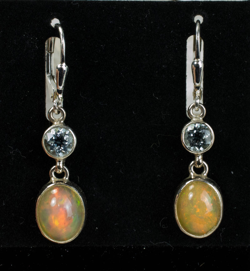 Ethiopian Welo Opal Sterling Silver Earrings; Genuine Untreated Ethiopian Opals; Silver Topaz Earrings