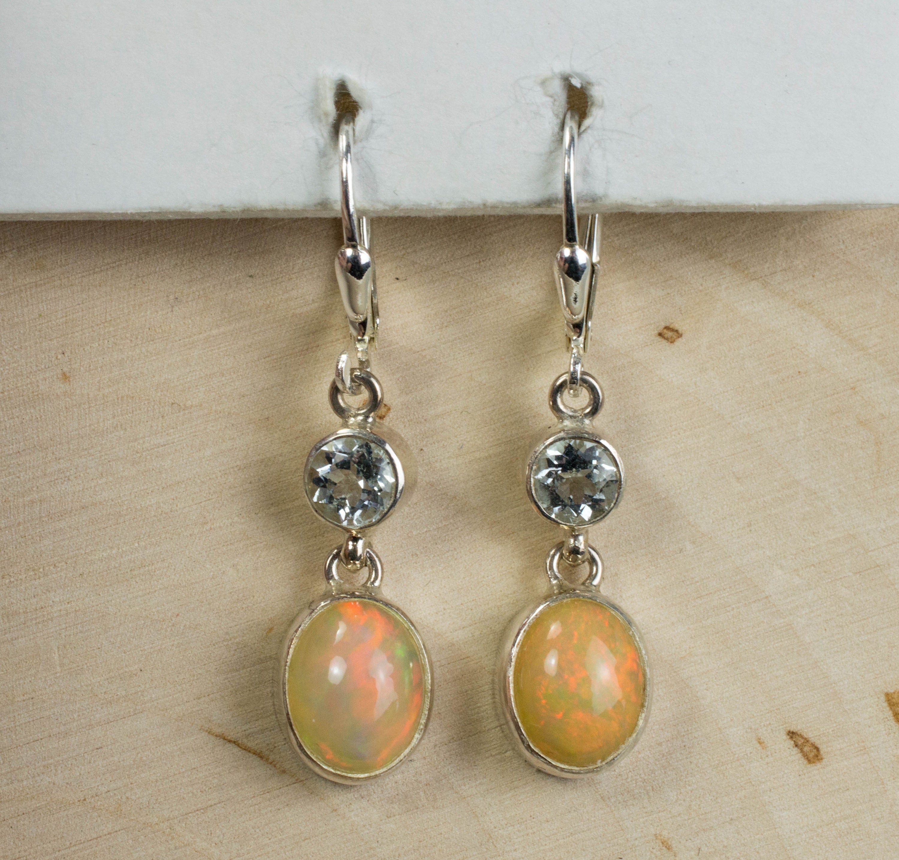 Ethiopian Welo Opal Sterling Silver Earrings; Genuine Untreated Ethiopian Opals; Silver Topaz Earrings - Mark Oliver Gems