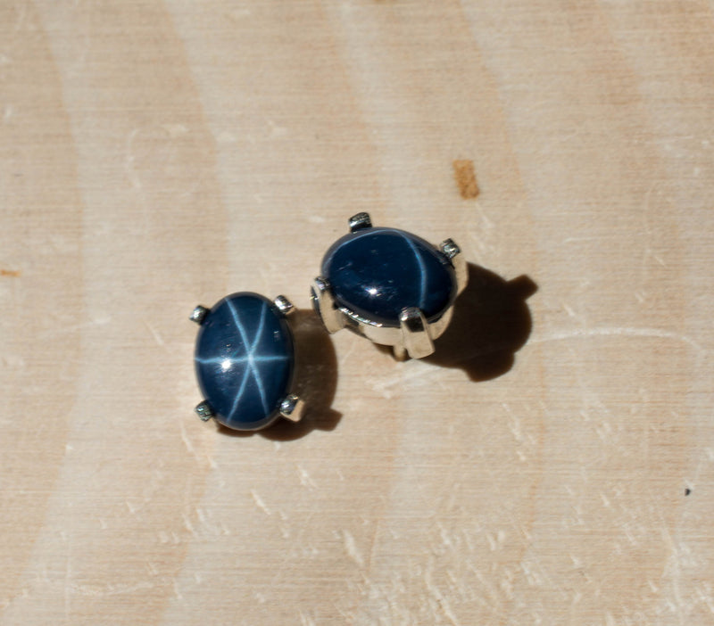Star Sapphire Sterling Silver Earrings, Genuine Star Sapphire Gemstones