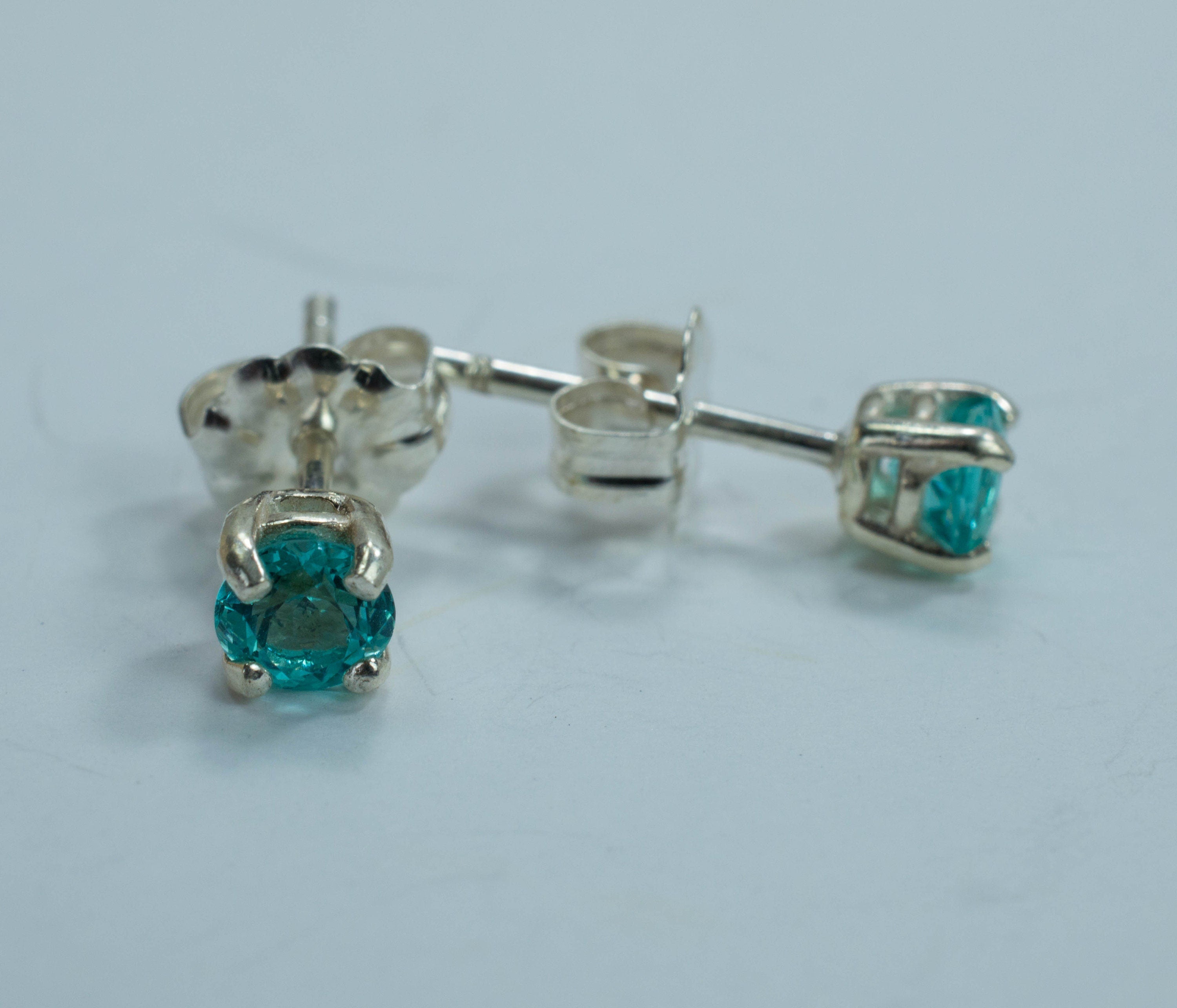 Apatite Sterling Silver Earrings; Genuine Untreated Brazilian Blue Apatite; Apatite Stud Earrings - Mark Oliver Gems