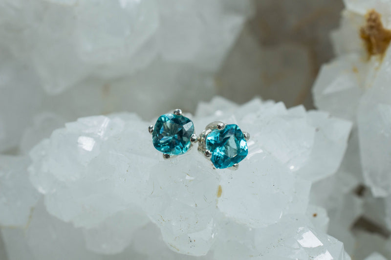 Apatite Sterling Silver Earrings; Genuine Untreated Brazilian Blue Apatite