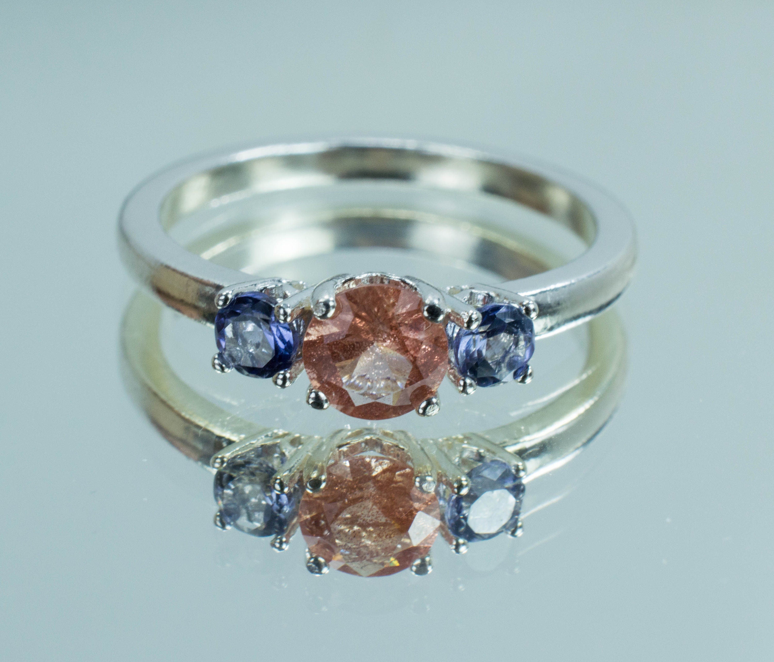 Oregon Sunstone and Iolite Sterling Silver Ring, Genuine Untreated Sunstone and Iolite; Iolite Ring - Mark Oliver Gems