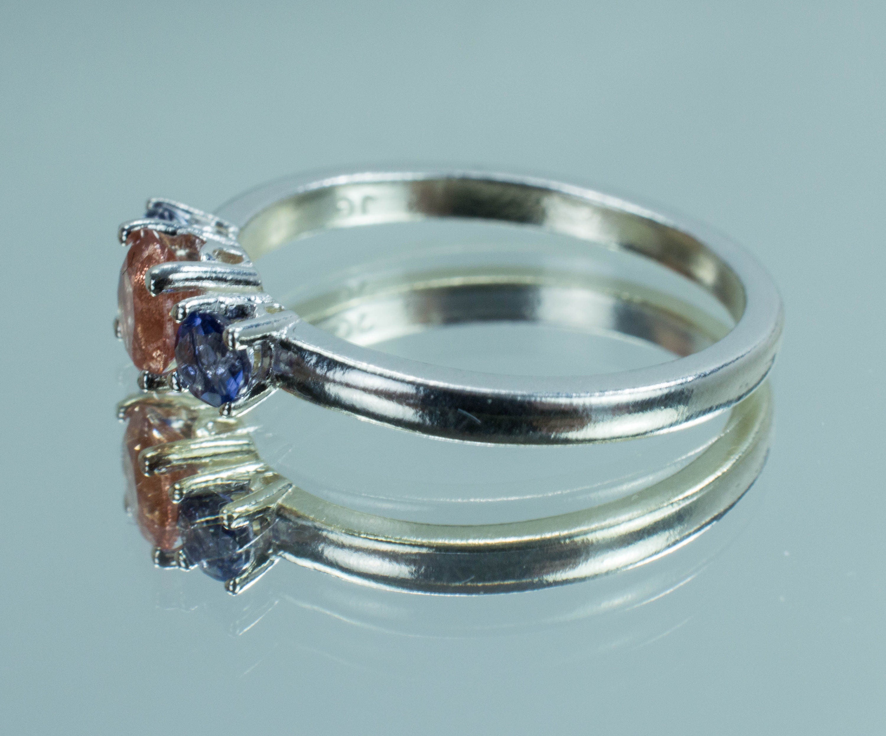 Oregon Sunstone and Iolite Sterling Silver Ring, Genuine Untreated Sunstone and Iolite; Iolite Ring - Mark Oliver Gems