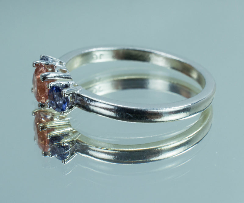 Oregon Sunstone and Iolite Sterling Silver Ring, Genuine Untreated Sunstone and Iolite; Iolite Ring