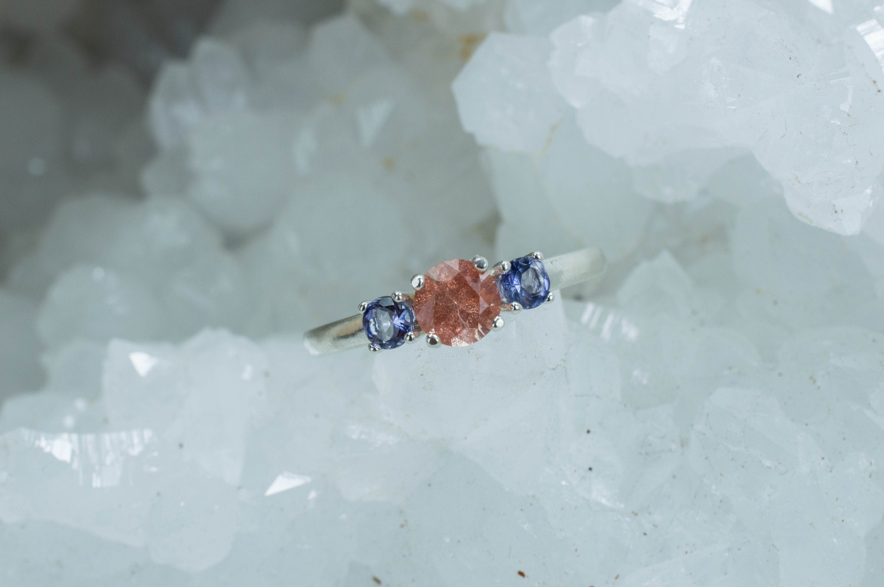 Oregon Sunstone and Iolite Sterling Silver Ring, Genuine Untreated Sunstone and Iolite; Iolite Ring - Mark Oliver Gems