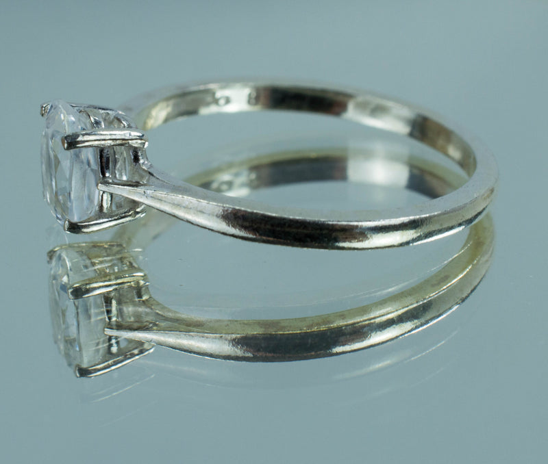 White Zircon Sterling Silver Ring, Genuine Untreated Cambodian Zircon