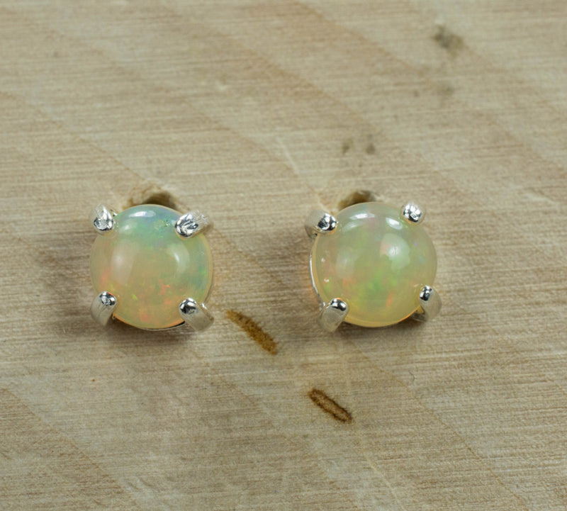 Opal Sterling Silver Earrings; Genuine Untreated Ethiopian Opals