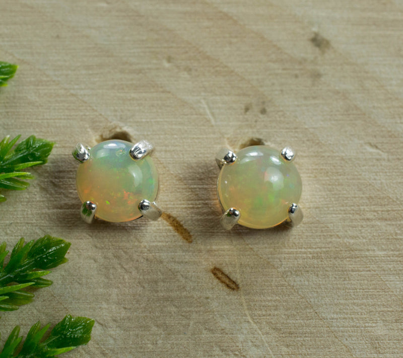 Opal Sterling Silver Earrings; Genuine Untreated Ethiopian Opals