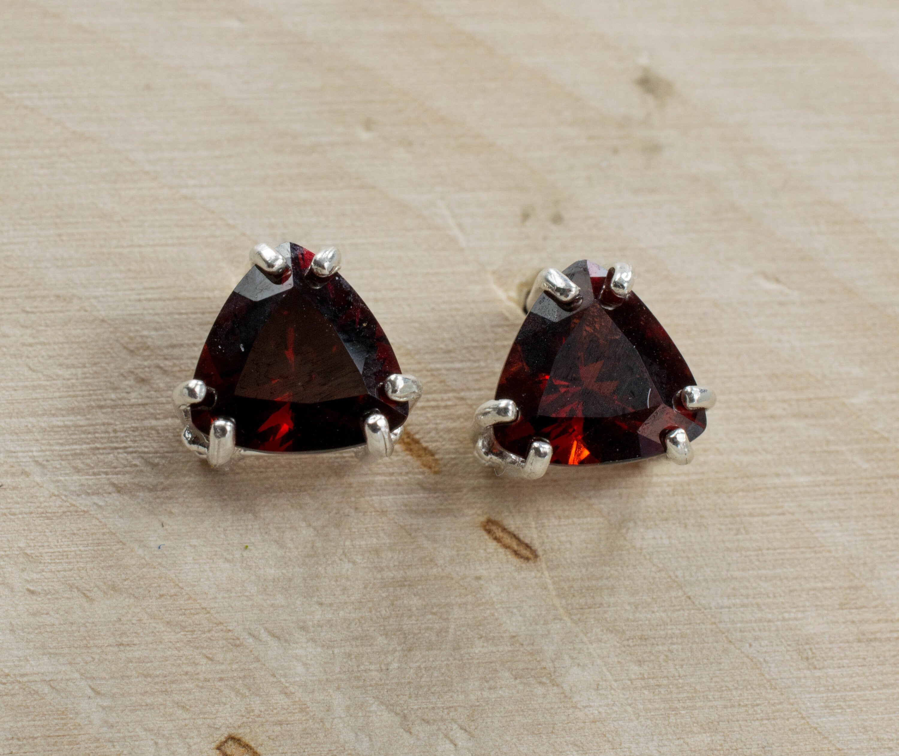 Umba Garnet Sterling Silver Earrings, Genuine Untreated Tanzanian Garnet; Garnet Studs - Mark Oliver Gems