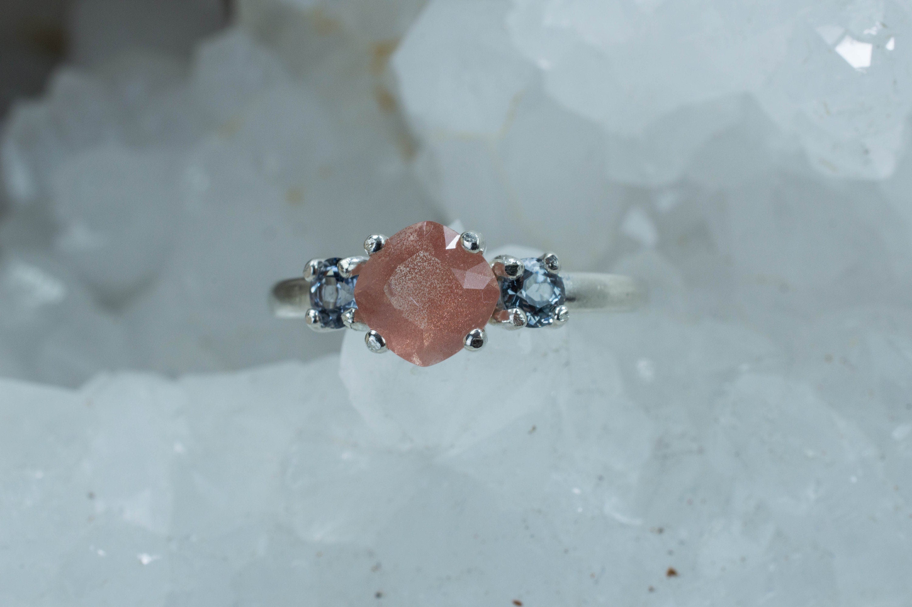 Oregon Sunstone and Gray Spinel Sterling Silver Ring, Genuine Untreated Sunstone and Spinel; Sunstone Ring; Gray Spinel Ring - Mark Oliver Gems