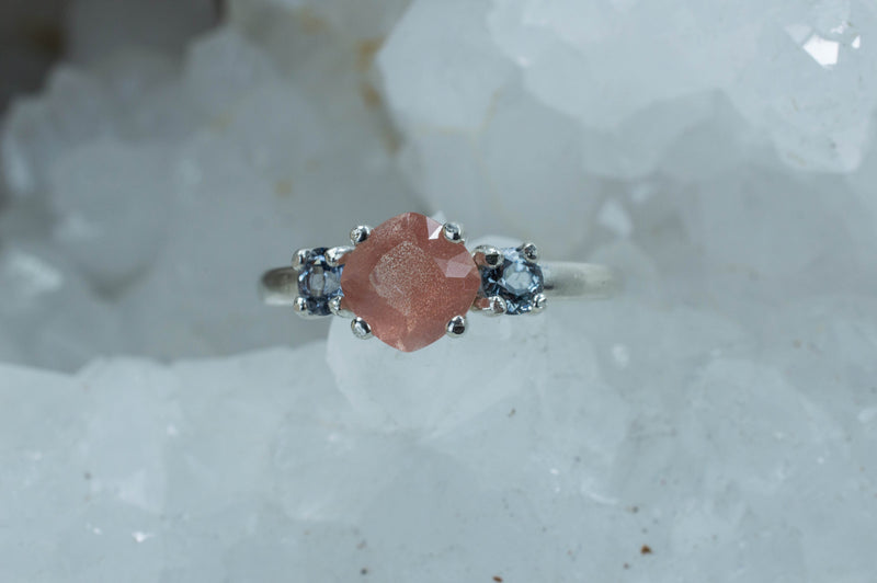 Oregon Sunstone and Gray Spinel Sterling Silver Ring, Genuine Untreated Sunstone and Spinel; Sunstone Ring; Gray Spinel Ring