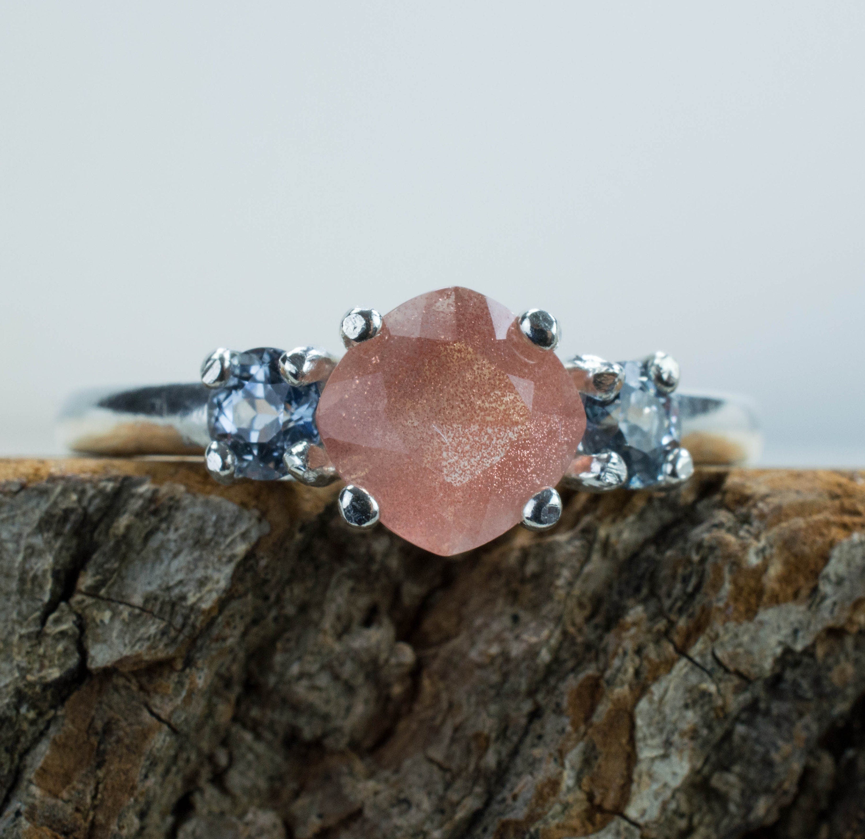 Oregon Sunstone and Gray Spinel Sterling Silver Ring, Genuine Untreated Sunstone and Spinel; Sunstone Ring; Gray Spinel Ring - Mark Oliver Gems