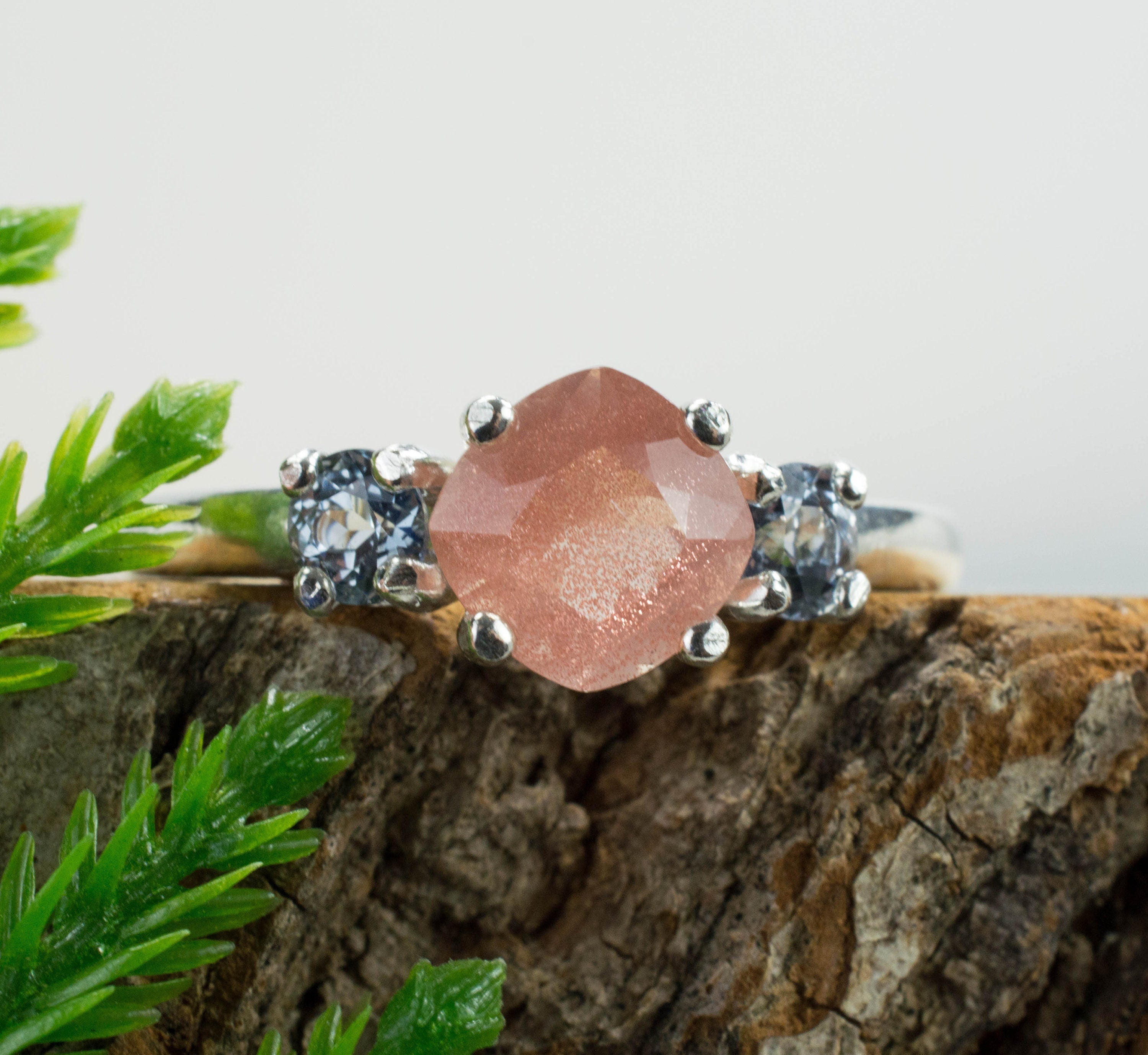 Oregon Sunstone and Gray Spinel Sterling Silver Ring, Genuine Untreated Sunstone and Spinel; Sunstone Ring; Gray Spinel Ring - Mark Oliver Gems