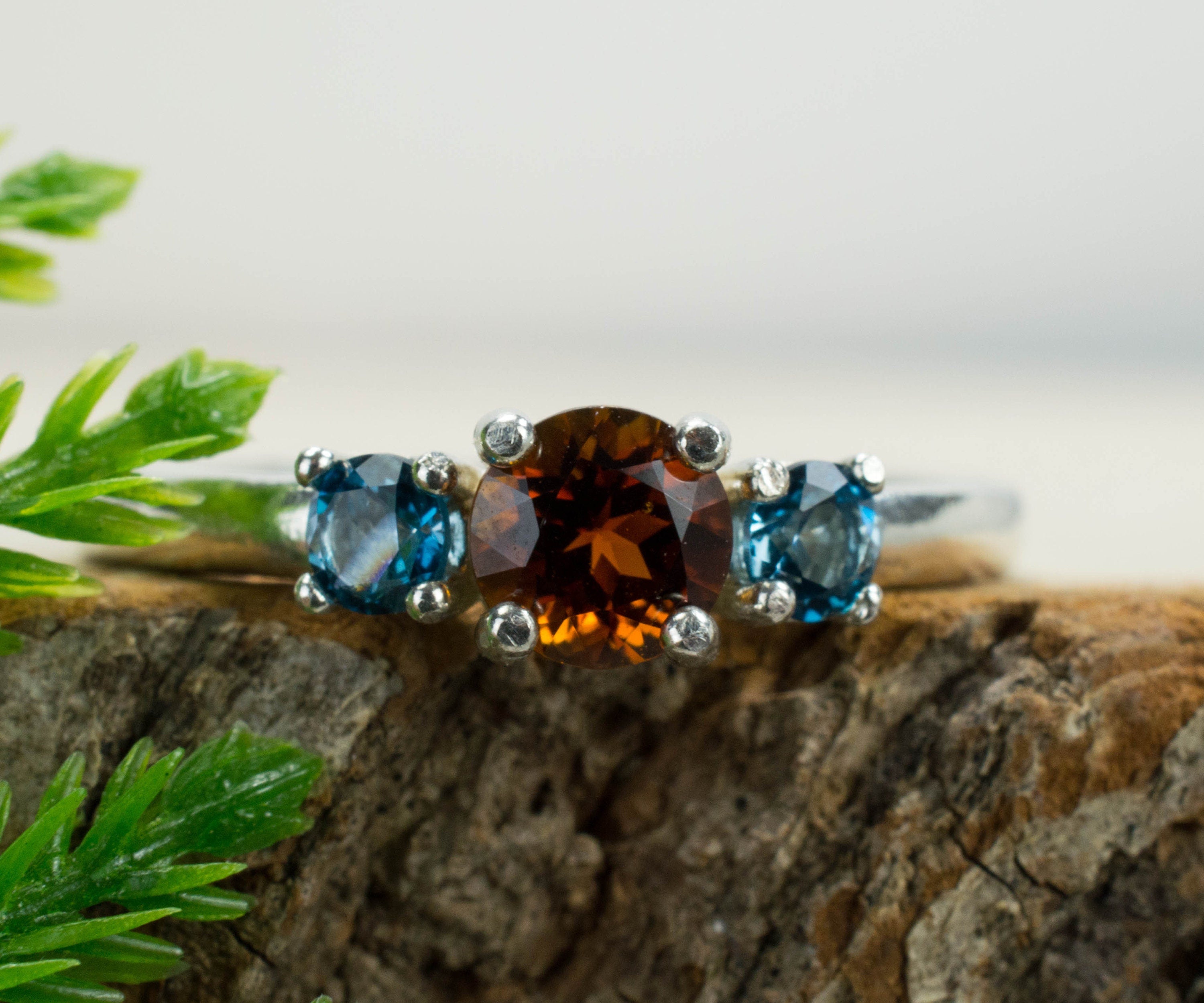Sunset Tourmaline and Blue Topaz Sterling Silver Ring, Genuine Tourmaline and Topaz; Sunset Tourmaline Ring; London Blue Topaz Ring - Mark Oliver Gems
