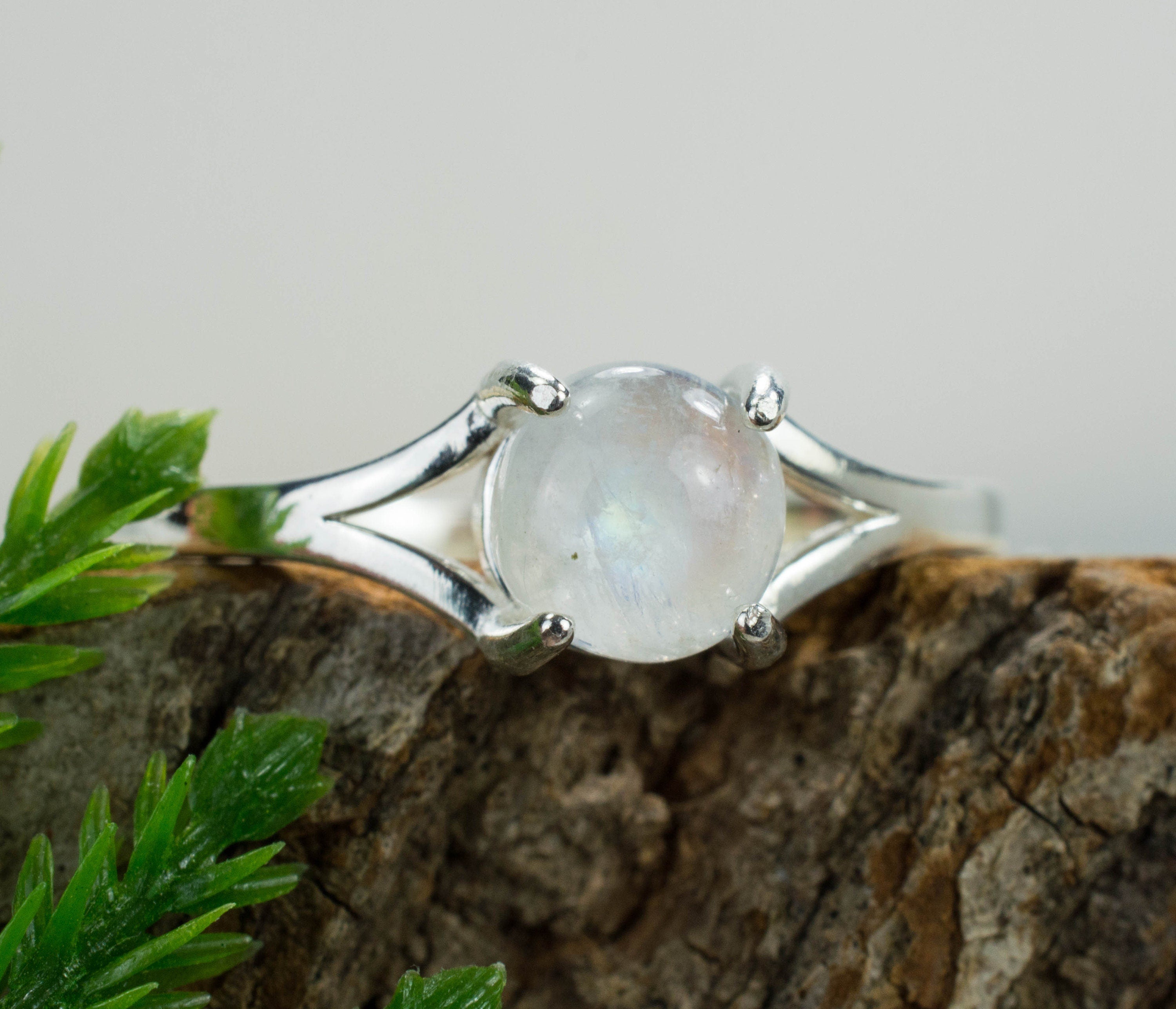 Rainbow Moonstone Sterling Silver Ring, Genuine Untreated Indian Moonstone - Mark Oliver Gems