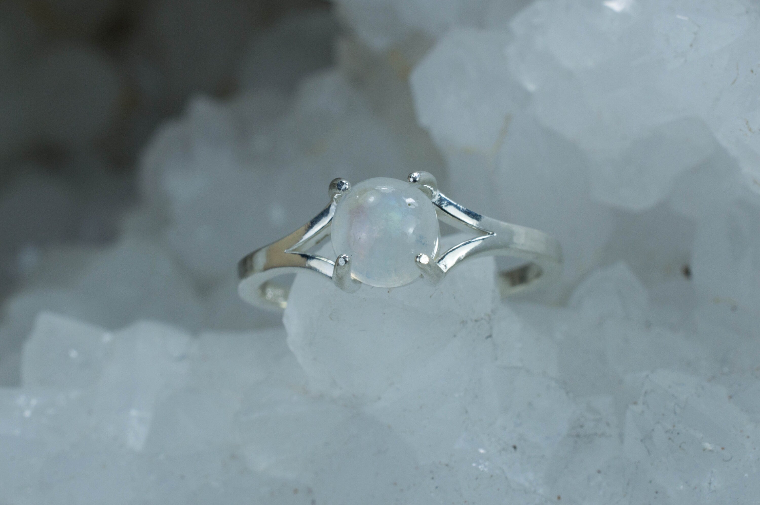 Rainbow Moonstone Sterling Silver Ring, Genuine Untreated Indian Moonstone - Mark Oliver Gems