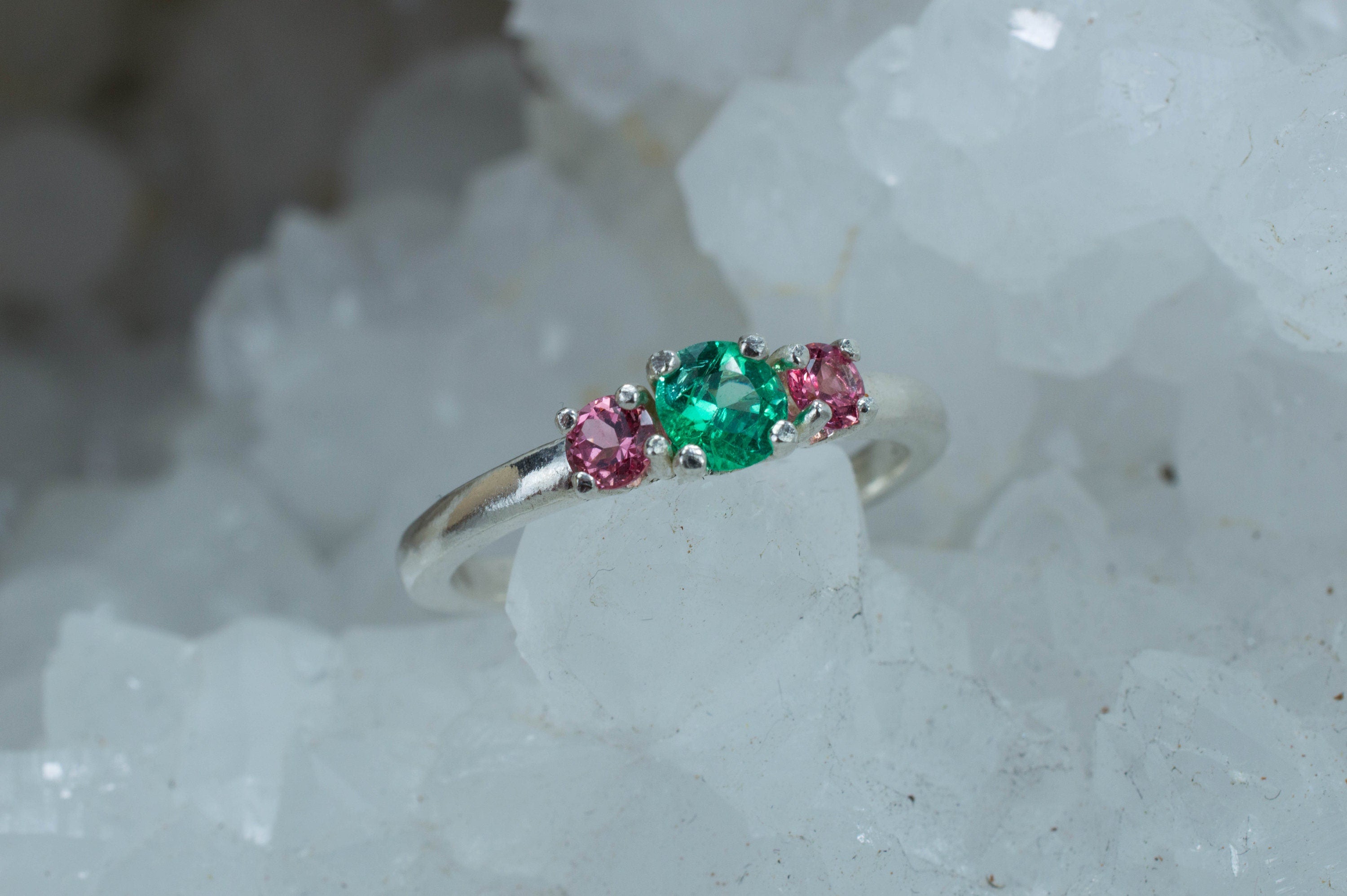 Emerald and Spinel Ring; Genuine Untreated Colombian Emerald and Vietnam Spinel; Emerald Ring; Pink Spinel Ring - Mark Oliver Gems