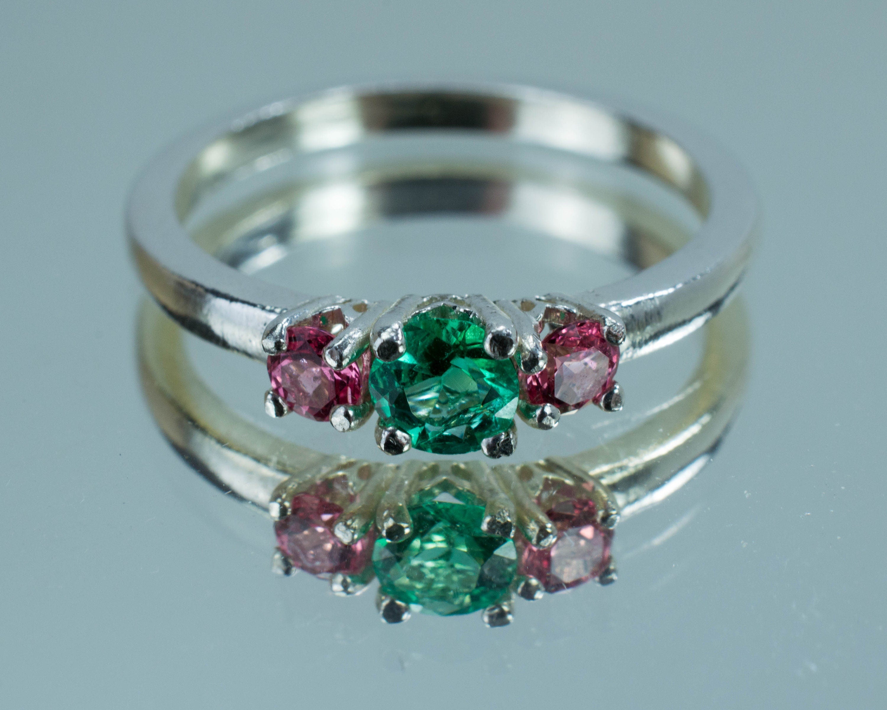 Emerald and Spinel Ring; Genuine Untreated Colombian Emerald and Vietnam Spinel; Emerald Ring; Pink Spinel Ring - Mark Oliver Gems