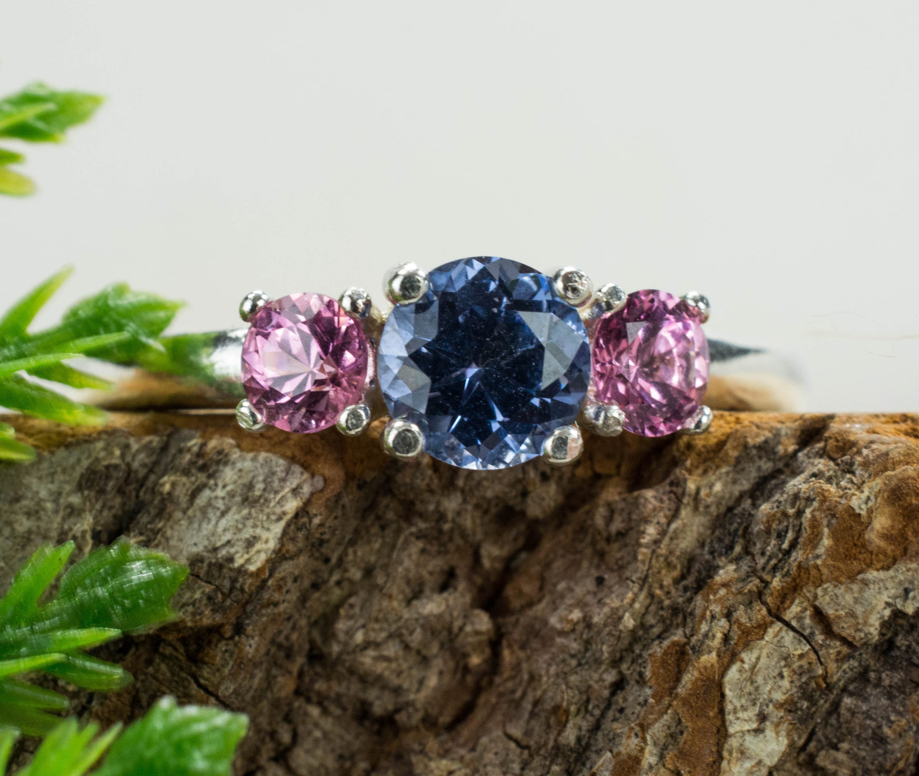 Blue Spinel and Pink Spinel Sterling Silver Ring, Genuine Untreated Spinel; Blue Spinel Ring; Pink Spinel Ring - Mark Oliver Gems